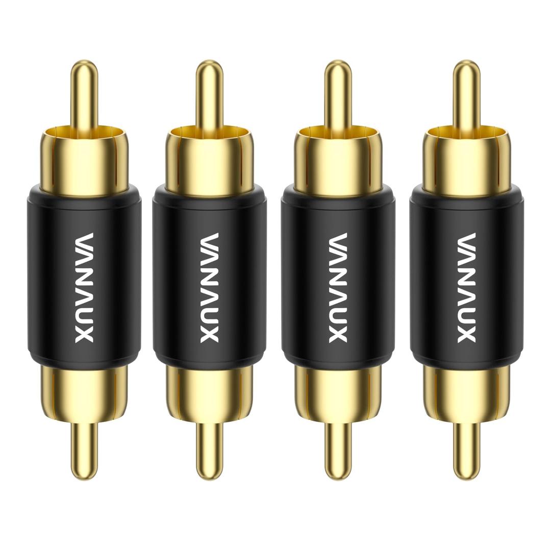 VANAUX 4PCS RCA Male to Male Coupler,Barrel Connectors Subwoofer RCA Adapter Gold Plated for HDTV,Speakers, Amplifiers, Car Audio-Black