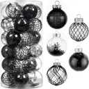 30ct Christmas Ball Ornaments-60mm/2.36" Shatterproof Clear Plastic Xmas Balls Baubles Set with Stuffed Delicate Sparkling, Hanging Christmas Tree Decorations(Black)