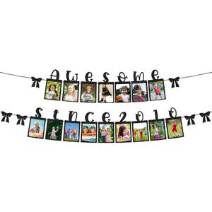 Birthday Photo Banner, Black Glitter Awesome Since 2010 Picture Bunting Banner with Bows for Sweet 16th Happy Birthday & Themed Party Decor Supplies Decorations & Photo Props