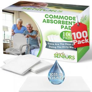 Commode Absorbent Pads for Bedside Commode Liners - 100 Pads for Portable Toilet Bags- No More Days Doing The Dirty Work - For Bedside Toilet Liners, Potty Bags for Portable Toilet, Potty Chair Liners