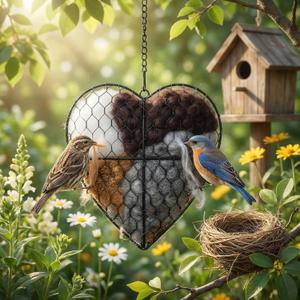 Handmade Fiber Bird Nesting Heart, Nesting Material for Wild Bird, Refillable Nesting Accessories, Hummingbird Nest/House, Outdoor Garden Decortion, Gifts for Bird/Nature Lovers (1pc)
