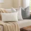 decorUhome Summer Cream White Chenille Throw Pillow Covers 12x20 Set of 2 Textured Soft Cozy Slubby Couch Pillow Covers Modern Farmhouse Boho Decorative Pillow Cases for Bed Sofa Living Room