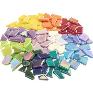 Youway Style Iridescent Glass Mosaic Tiles for Crafts Bulk,200g Broken Mosaic Glass Pieces for DIY Home Garden Art Projects, Handmade Crafts & Decor (Multi Colors)