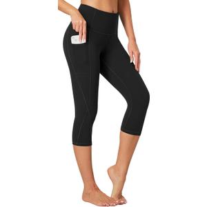 Heathyoga Capri Leggings for Women High Waisted Capri Leggings with Pockets for Women Tummy Control Yoga Pants Women (Black, L)