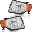 Headlights Assembly Pair for 2008 2009 2010 2011 2012 Ford Escape XLS XLT Limited Hybrid Halogen Headlamps Head Lights Replacement Driver and Passenger Side, Chrome Housing Amber Reflector
