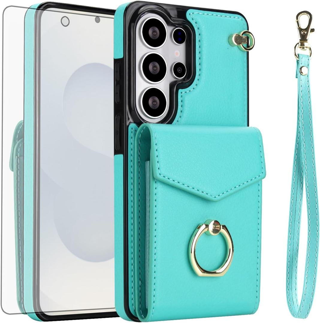 Asuwish Phone Case for Samsung Galaxy S26 Ultra 5G Wallet Cover with Tempered Glass Screen Protector and RFID Blocking Ring Card Holder Cell S26Ultra 26S S 26 26Ultra SM-S948U 6.9 inch Women Men Teal