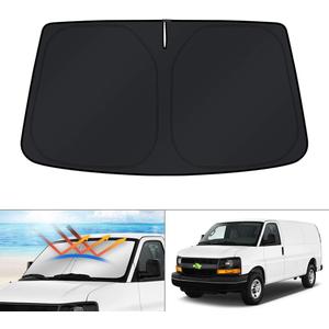 KUST Custom Fit Windshield Sun Shade for 1996-2025 Chevrolet Express Accessories Cargo Van Sunshade for Chevy Express Sun Visor Protector Foldable Blocks UV Rays Keep Your Car Cooler