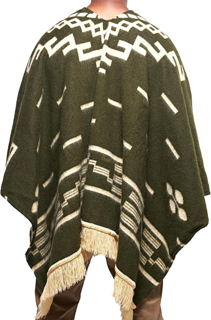 Clint Eastwood, Alpaca Wool Poncho: Western Style, Unique and Handmade in Ecuador. Thick, Warm and Soft Wool Poncho (One Size, Olive Green)
