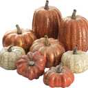 Artgar Pumpkin Decor, 8 PCS Halloween Pumpkin, Metal Cracked Design Foam Pumpkins for Halloween Thanksgiving Fall Home Table Indoor Outdoor Decorations