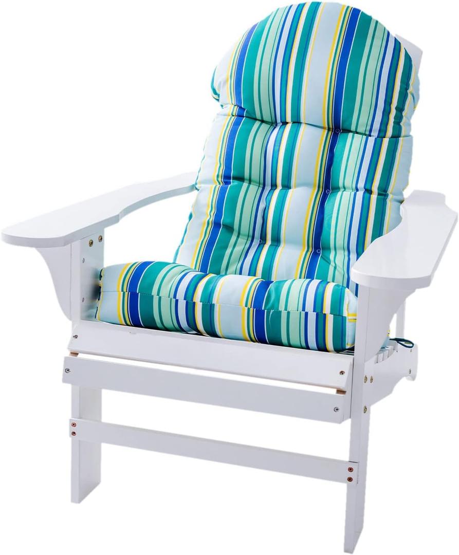 Enipate Weather Resistant Adirondack Chair Cushions High Back Indoor Outdoor Patio Tufted Thicken Lounge Cushion Seat Pads (Cold Striped Green)
