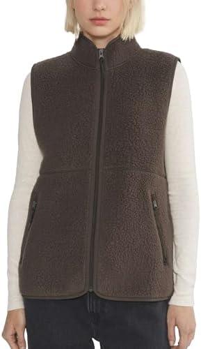 Hixiaohe Sherpa Fleece Vest for Women Trendy Warm Sleeveless Vests Jacket Lightweight Zip Coats with Pockets Fall Outerwear, Brown, Medium