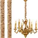 2 Pack 6 Ft Fabric Cord Cover Chandelier Chain Sleeve Natural Jute With Hook And Loop Closure For Ceiling Lighting, Electrical Wires On Floor, Lamps Cable Management, Swings Chain Cover Decorative