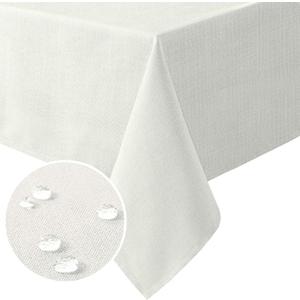 H.VERSAILTEX Linen Textured Table Cloths 54 x 80 Inch Premium Solid Tablecloth Spill-Proof Waterproof Table Cover for Dining Buffet Feature Extra Soft and Thick Fabric Wrinkle Free, Ivory
