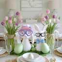 Kathfly 2 Pcs Easter Bunny Figurine Decorations Resin Bunny with Glasses Farmhouse Rabbit Wearing Glasses Rustic Antique Table Centerpiece for Easter Couple Gifts Home Office Table Decorations, 7.9"