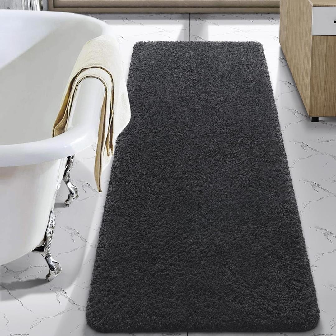 LOCHAS Bathroom Rug Runner 24x70 Inch, Soft Thick Absorbent Microfiber Bath Rugs for Bathroom, Machine Washable, Shaggy Plush Non Slip Bath Mat for Tub, Shower Floor, Quick Dry Mats, Dark Grey (70x24 inch (Rectangular))