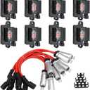 UF271 Square Ignition Coils and 748EE Spark Plug Wires Set, Compatible with GMC Sierra/Suburban Escalade Avalanche Chevy Silverado 1500 4.8L 5.3L 6.0L, Part Number D581 12558693