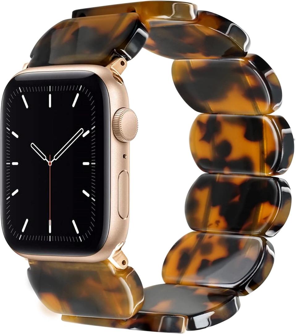 Heesch Tortoise Stretchy Watch Band Compatible with Apple Watch Serise Ultra/SE/8/7/6/5/4/3/2/1, Resin Cute Watch Strap Wristband for iWatch Bracelet for Women Men Girls, 38/40/41mm, 42/44/45/46/49mm, Oval Version