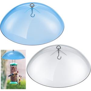 2 Pcs 10 Inch Squirrel Baffles Plastic Bird Feeders Protective Cover Dome Rain Proof with Hooks for Hanging Bird Seed Covers Rain Guards(Clear, Blue)