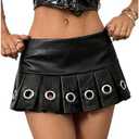 WDIRARA Women's Y2k PU Leather Low Waist Mini Skirt Eyelet Grommet Pleated Skirts,22