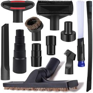 12Pcs Universal Vacuum Attachment Professional Shop Vac Accessories Wet Dry Vacuum Hose Adapter with Hair Brush Extension Wand Flexible Crevice Tool fit 2 1/2" to 1 1/4" and 1 7/8" to 1" Vacuum Hose