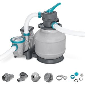 Bestway 2,200 Gallon Sand Filter Pool Pump for Above Ground Swimming Pools up to 14,400 Gallons with Pre-Filter Strainer Basket & Valve Adapter Set