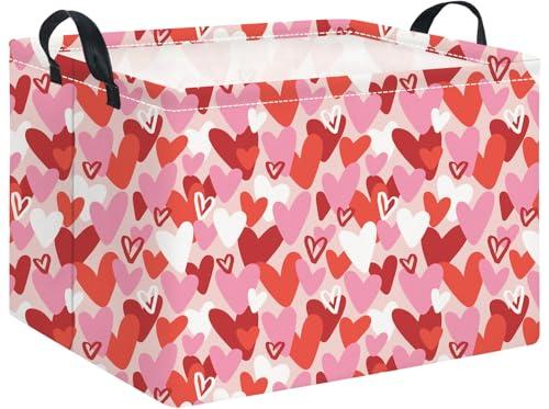 HIYAGON Rectangular Valentines Basket Baby Girl Storage Bin Pink Basket Organizer Box Heart Room Decor(Valentines Heart)