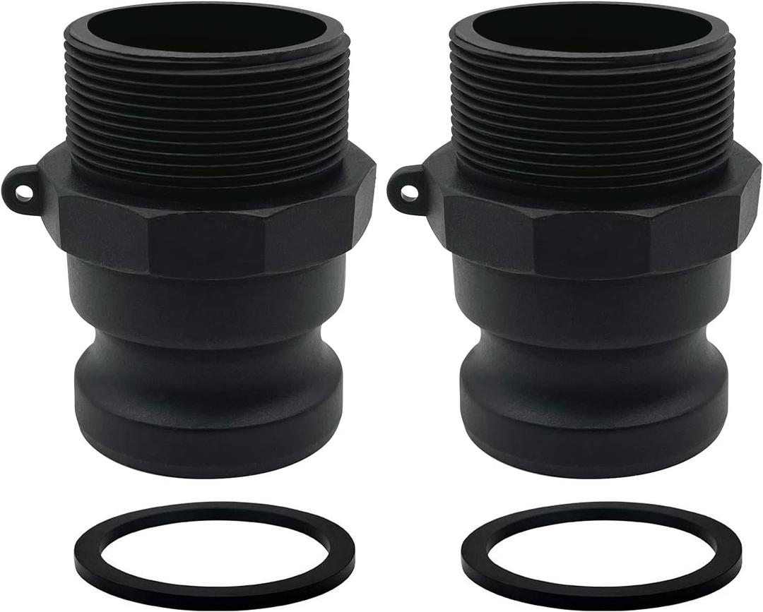 2PCS Camlock Fittings Poly Plastic NPT F-200 2" Type F Standard Couplings Cam lock Fittings Polypropylene Cam Groove Fitting Male Camlock with Male Threads (2 inch, Type F)