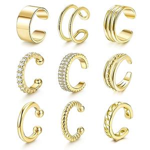 CASDAN 12Pcs Ear Cuff Earrings for Women Non Piercing 14K Gold Plated Ear Cuffs Clips On Non Pierced Cartilage Earring Adjustable Fake Earrings Lightweight
