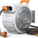 Retractable Garden Hose Reel 85 ft x 1/2 inch, Heavy Duty Automatic Garden Hose Reels, High-Flow, Any Length Lock, 180 Swivel Bracket, Brass Fitting, Wall Mount Water Hose Reel for Outside