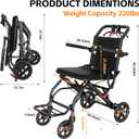 Lightweight Foldable Transport Wheelchair, Portable Travel Wheelchair with Handbrake for Adults & Seniors, Easy-Fold Design & Secure Locking Brakes Transfer Wheelchairs (Black)