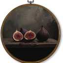 Qskjre Vintage Figs Wall Art Decor, Dark Moody Fruit Round Wood Framed Canvas Wall Art, Rustic Farmhouse Country Hanging Prints for Kitchen Dining Room Decorations 10x10inch