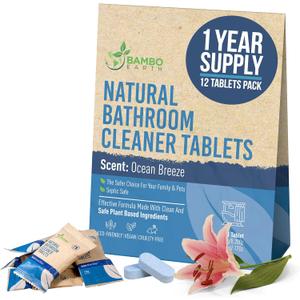 12 Pack Natural Bathroom Cleaner - Bath Shower Bathtub Tub Toilet Tile Cleaning Tablets Refill - Eco-Friendly Product & Cleaning Supplies - 1 Tablet = 17oz Spray (204oz Total) - Ocean Breeze