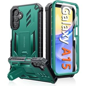 FNTCASE for Samsung Galaxy A15-5G Case: Military Grade Drop Proof Protection Phone Cover with Kickstand | Heavy Duty Rugged Full Body Protective Shockproof Matte Textured TPU Cases - 6.5 Inch (Green)