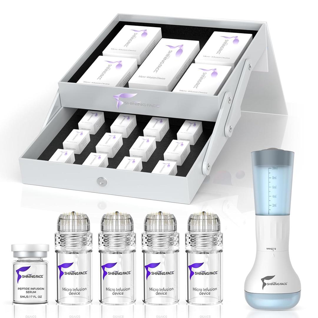 Micro Infusion System for Face & Neck-Micro Infusion Kit to Leave Skin Firmer & Smoother-0.25mm Facial Stamp with Collagen & Hyaluronic Acid Serum for At Home Glow and Anti-Aging-3 Month Supply