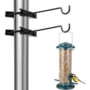 2 Pack Bird Feeder Hanger Hook, Metal Clamp-On Deck Hook for Railing Pole, Outdoor Hanging Bracket for Plant, Camping Lantern Rack, Windproof Tree Branch Hooks for Wild Bird House Holder