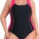 beautyin Plus Size Womens Swimsuit One Piece Athletic Racerback Bathing Suits (16 Plus, Red/Black)