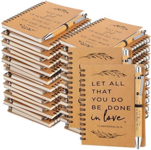 Kosiz 100 Pcs/ 50 Set Christian Gift Bulk Include Spiral Notebook and Bible Verse Ballpoint Pen Prayer Journal Easter Religious Gift for Church Members & Bible Study Groups Women Men Sunday School
