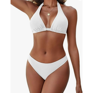 Women's Bikini Sets Halter Triangle Swimsuit 2 Piece Bathing Suit, White, Size M