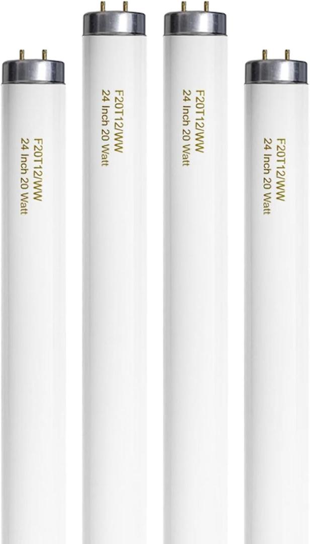 Konideke F20T12/WW 20 Watt Soft Warm White, T12 Fluorescent Tube Light Bulb 20W 24 Inch, 2Ft F20T12/DSW/RP Replacement for F20T12 F20T12KB/ECO/RVL F20T12KB/ECO F20T12/SPX30 1250Lm G13 4 Count
