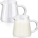 Baderke 2 Pcs Glass Creamer Pitcher 150 ml Elegant Wave Shaped Small Glass Pitcher Serving Glass Milk Frothing Pitcher Tea Coffee Sauce Milk Frother Cup Creamer Jug for Kitchen