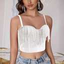 Erinaco Women's Rhinestone Diamond Tank Top Color Beaded Sling Tube Top Bustier Vest Crop Top Sexy Corset Bra Summer (White, L)