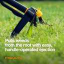 Fiskars Stand-Up Weed Puller Tool, 4 Serrated Stainless Steel Claws Grip Roots for Permanent Removal, Reinforced Foot Platform Penetrates Tough Soil, Easy-Eject & Ergonomic Offset Handle, 39"