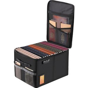 Fireproof File Cabinet with Lock, Fireproof Document Organizer Collapsible File Box Filing Cabinet with Handle for Letter Legal Folder Certifications (Black)
