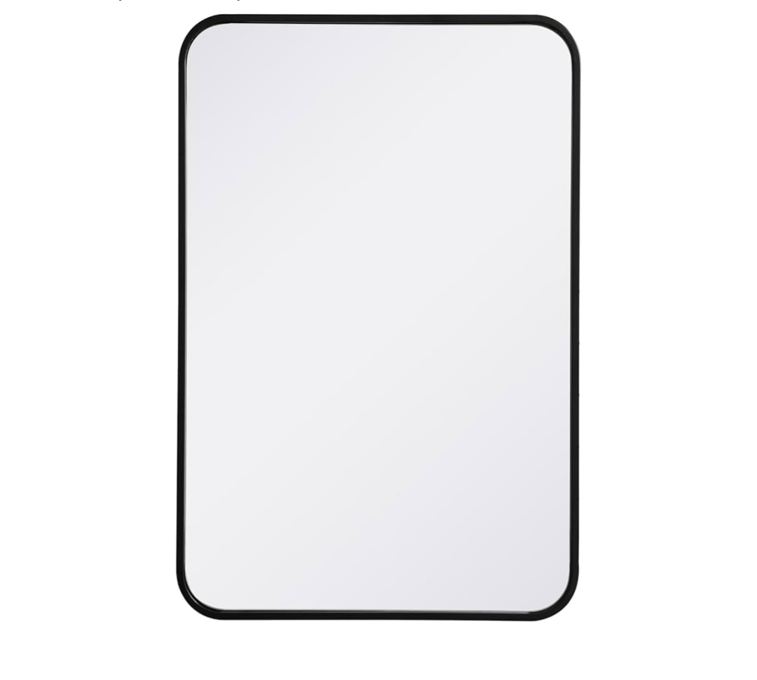 Aura, Soft Corner Metal Rectangular Mirror 20X30 Inch in, Modern, Black Aura, Soft Corner Metal Rectangular Mirror 20X30 Inch in, Modern, Black