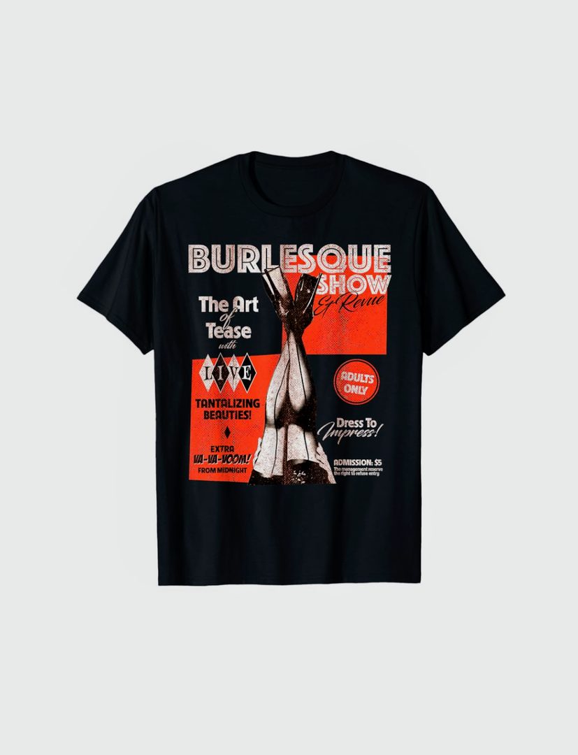 Sexy Retro Burlesque Poster 50s Vintage Distressed T-Shirt, M