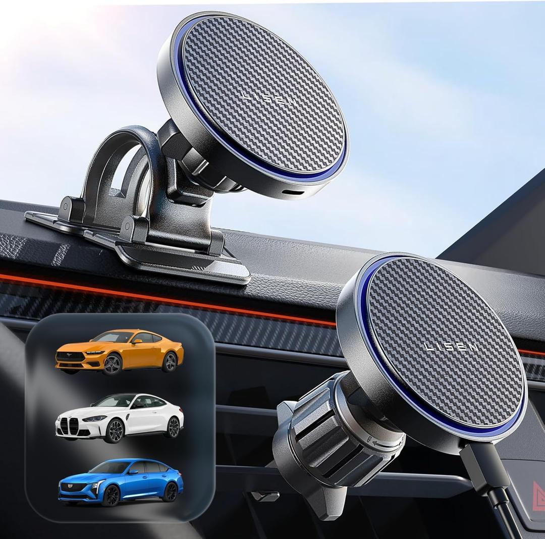 LISEN for 15W MagSafe Car Mount Charger,Wireless Car Charger,Magnetic Phone Holder for Car,Phone Holders for Your Car Accessories for Women Men Jeep Ford F150 for iPhone 17 16 15 14 13 12,Samsung