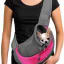 YUDODO Pet Sling Carrier for Small Dogs & Cats  Hands-Free Puppy Carrier with Safety Hook, Large Zipper Pocket, Soft Breathable Mesh, Adjustable Strap & Reflective Strip (Pink 1.0 L)