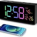 Netzu Alarm Clocks for Bedrooms, Digital Clock with Date Temperature and Weekday, Manual DST, Snooze, 2 Alarms, 4 Volumes Bedside Desk for Living Room Home Bedside Desk (RGB)