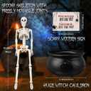 3 Pcs Halloween Skeleton Candy Bowl Holder for Outdoor Porch
Large Porch Decoration, for Trick or Treat, Yard, Entryway, 35'' Posable Life Size Skeleton, 12.6'' Witch Cauldron, Wood Sign