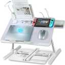 Laptop Lap Desk with Cooling Fan - Adjustable with Light, USB, Storage Drawer - Folding Bed Desk,22.04"*12.59",Grey (Grey,56-32cm)